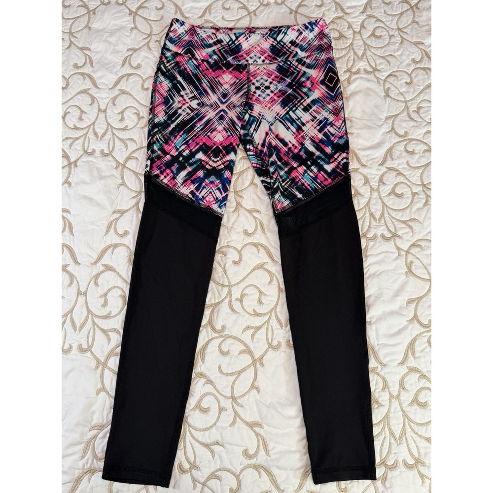 Material Girl Active Women's M Leggings Pink Black Geometric Mesh Workout Pants